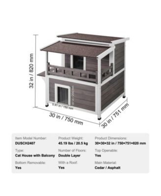 Outdoor Cat House 2-Story 30x30x32 in Weatherproof Wood