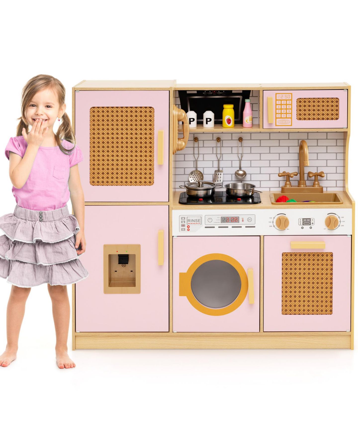 Детский игровой набор Slickblue Wooden Lights-and-Sounds Kids' Kitchen Playset, от 3 лет, цвет: Розовый — фото 6