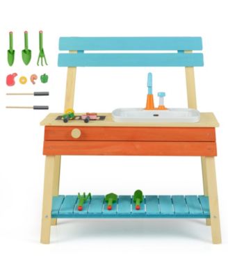 Wooden Kids Kitchen Playset Chef Pretend Mud Kitchen Set