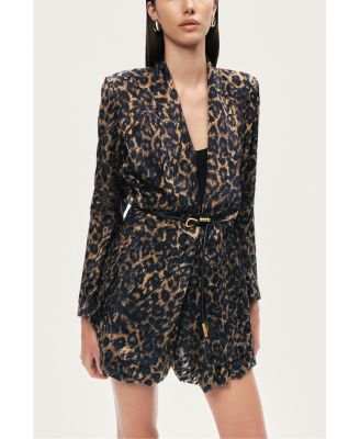 Women's Printed Leopard Belted Jacket
