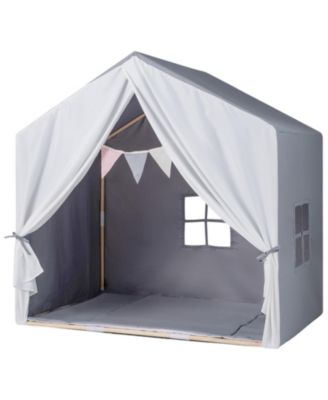 Grey Kids Indoor Play Tent with Soft Cotton Mat and Flag Banner