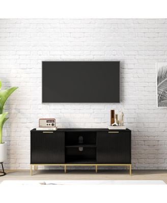 Modern TV Stand with Wave Doors and Accents