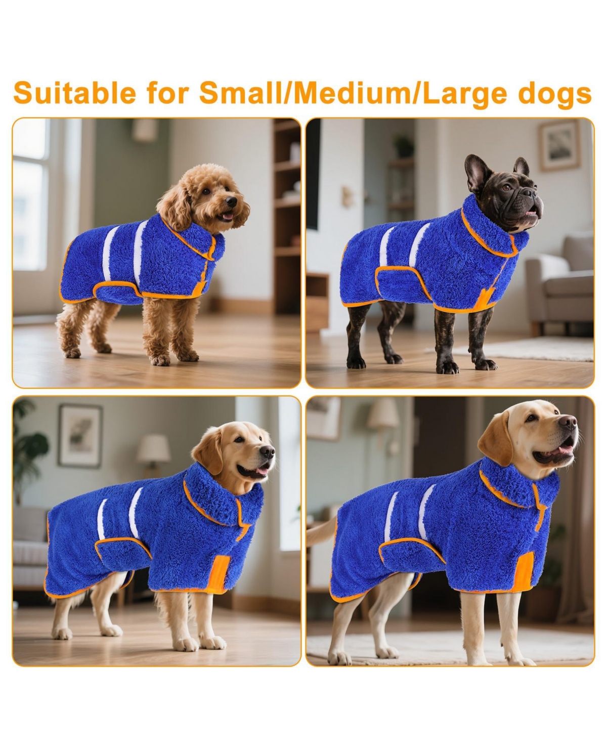 Aronkl Dog Bathrobe Quick Drying Super Absorbent Soft Warm Adjustable Machine Washable Pet Towel Supplies