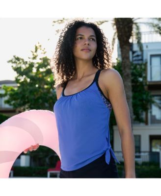 Women's Textured Mesh Side Tie Blouson Tankini Top