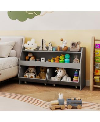 Kids Toy Storage Organizer Wooden Bookcase with 2 Movable Drawers