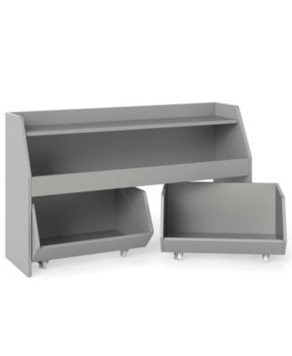 Kids Toy Storage Organizer Wooden Bookcase with 2 Movable Drawers