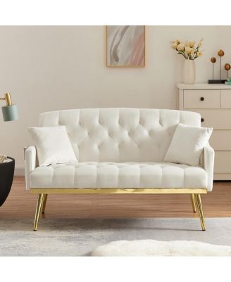 Velvet Small Sofa with Gold Metal Legs