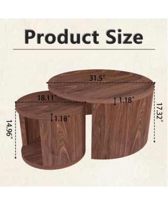 Modern Circular Nesting Coffee Table Set of 2, 31.5" Main Table and 18" Stackable Side Table, Wooden Round Center Table for Living Room