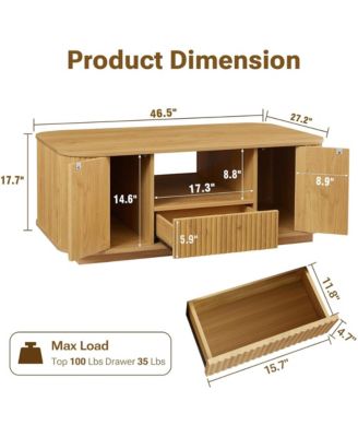 46.5" Fluted Wooden Oval Coffee Table - Center Table with Drawers, Hidden Storage Cabinets and Open Shelf for Living Room