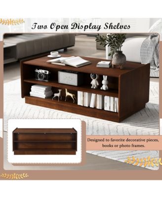 47.2 Inch Modern Wooden Rectangular Coffee Table, Fluted Center Table with 4 Drawers and 2 Open Display Shelves for Living Room