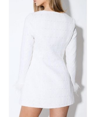 Women's Boucle feather Trim Mini Dress