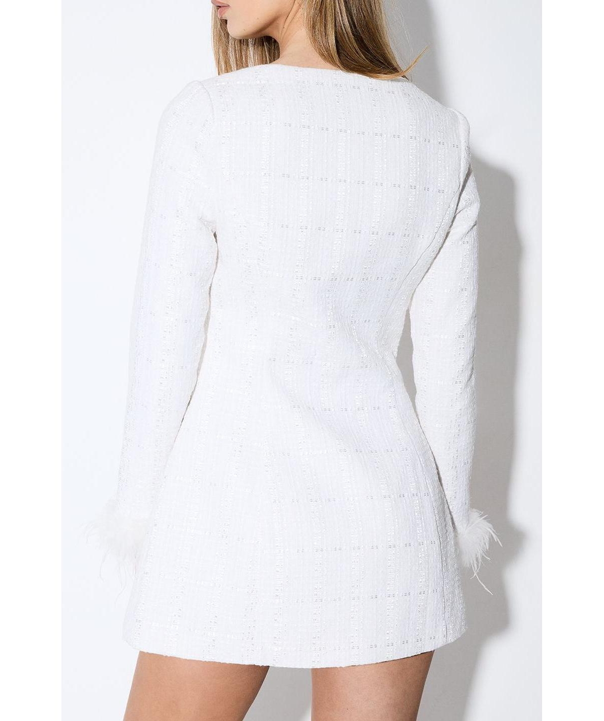 MissPap Women's Boucle feather Trim Mini Dress