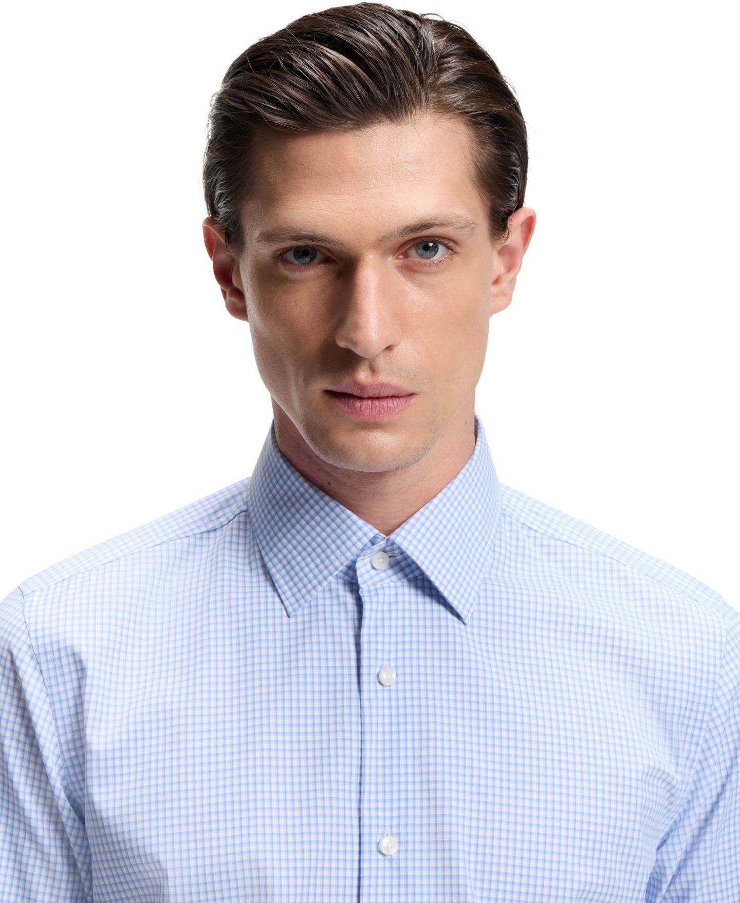 Мужская рубашка Hugo Boss Checked Performance-Stretch Slim-Fit Dress Shirt, цвет: Синий — фото 3