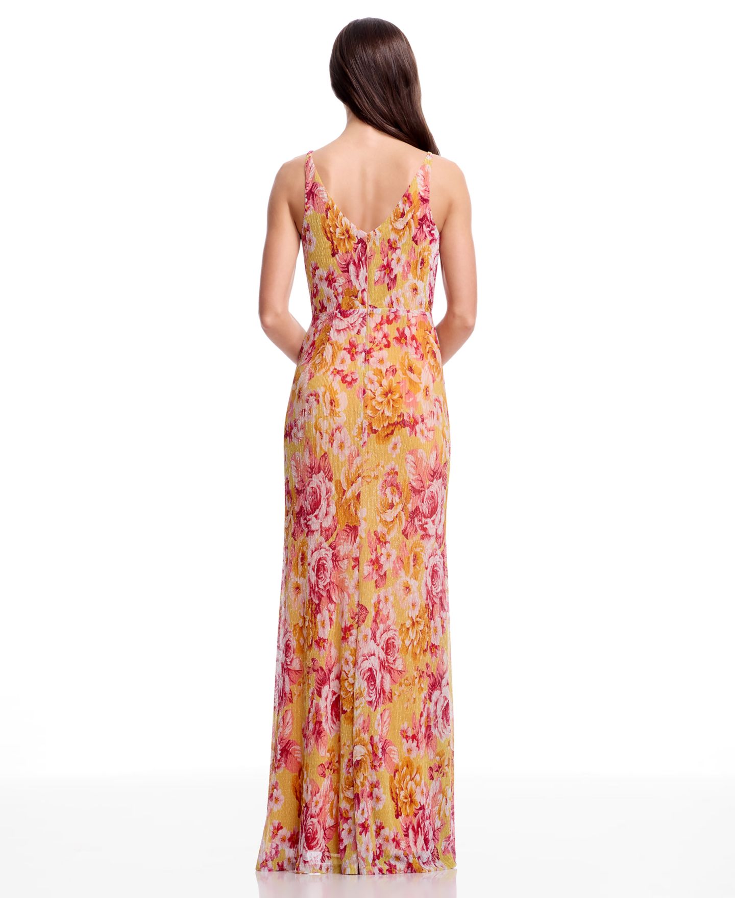 Женское платье Dress the Population Floral Print Ruched Mermaid Gown, цвет: Золотой мглистый разноцветный — фото 9