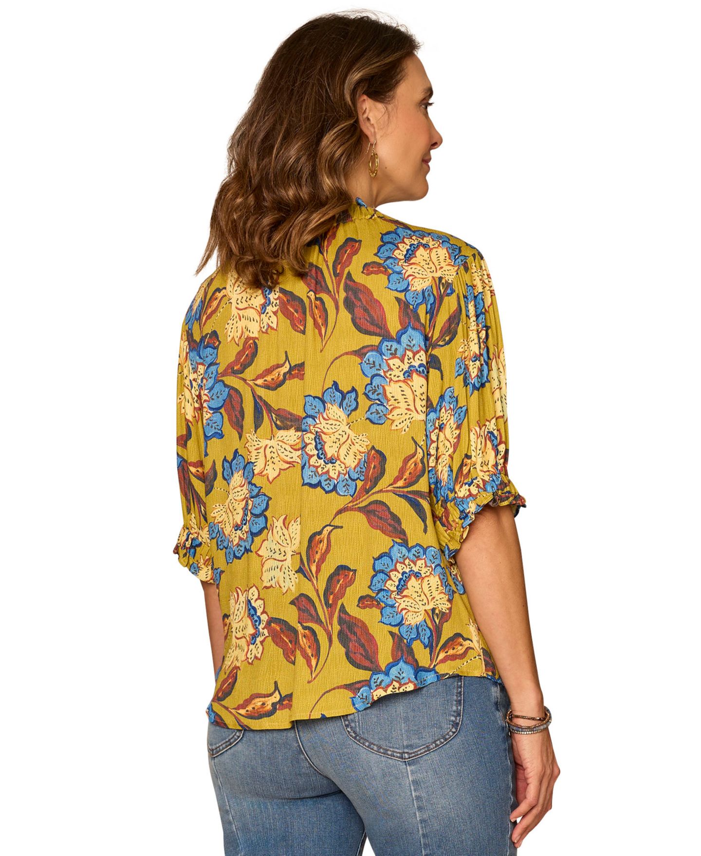 Женская блузка Democracy Petite Printed Elbow-Sleeve Blouse, цвет: Шартрез разноцветный — фото 3