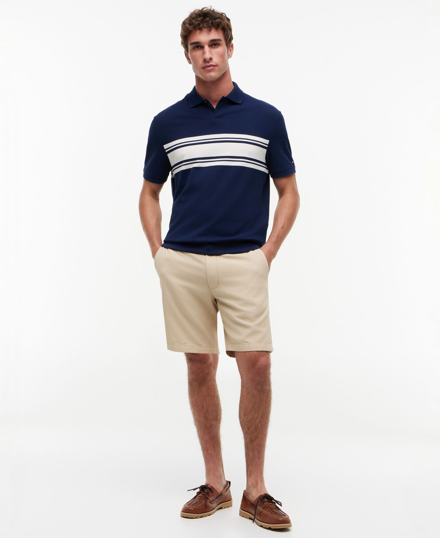 Мужское поло Tommy Hilfiger Placed Breton Stripe Polo Shirt, цвет: Карбоновый тёмно-синий — фото 2