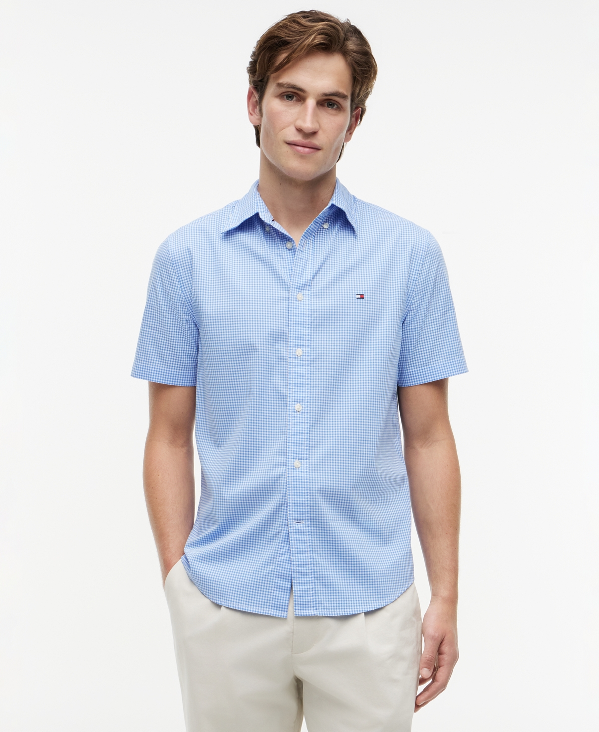 Tommy Hilfiger Men's Flex Poplin Gingham Short-Sleeve Shirt - Blue Spell / Check
