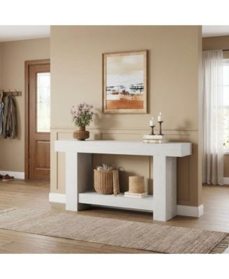 63'' Farmhouse 2-Tier Entryway Console Table with Open Storage - Long Sofa Accent Table for Entrance, Living Room and Hallway