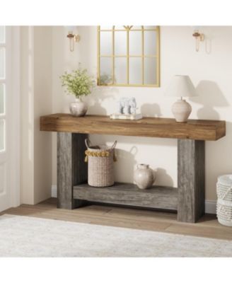 63'' Farmhouse 2-Tier Entryway Console Table with Open Storage - Long Sofa Accent Table for Entrance, Living Room