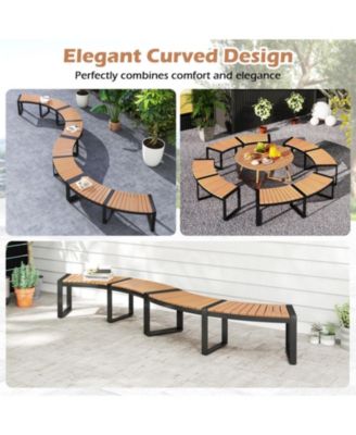 Curved Acacia Wood Patio Bench with Slatted Seat and Metal Legs