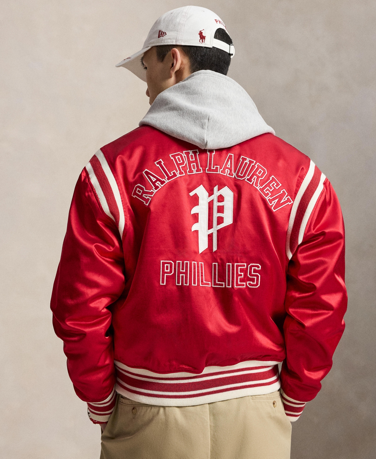 Polo Ralph Lauren Unisex Striped Ribbed Baseball Collar Logo Patch Jacket