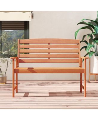 2-Person Wooden Garden Bench with Slatted Backrest and Comfortable Armrests