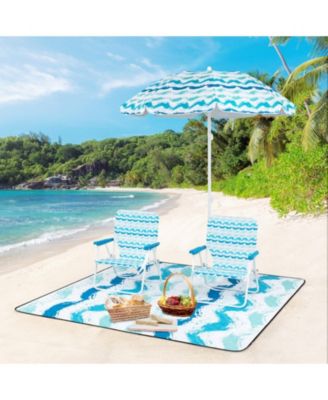 4-Piece Beach Umbrella Set with Two Foldable Chairs UPF 50+ Canopy and Picnic Blanket
