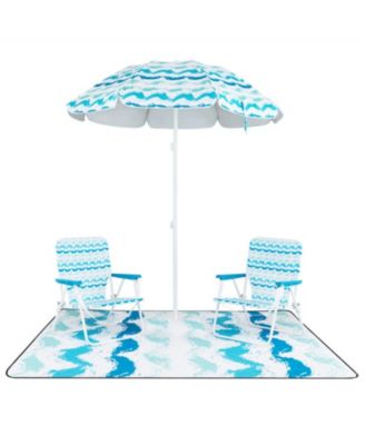 4-Piece Beach Umbrella Set with Two Foldable Chairs UPF 50+ Canopy and Picnic Blanket