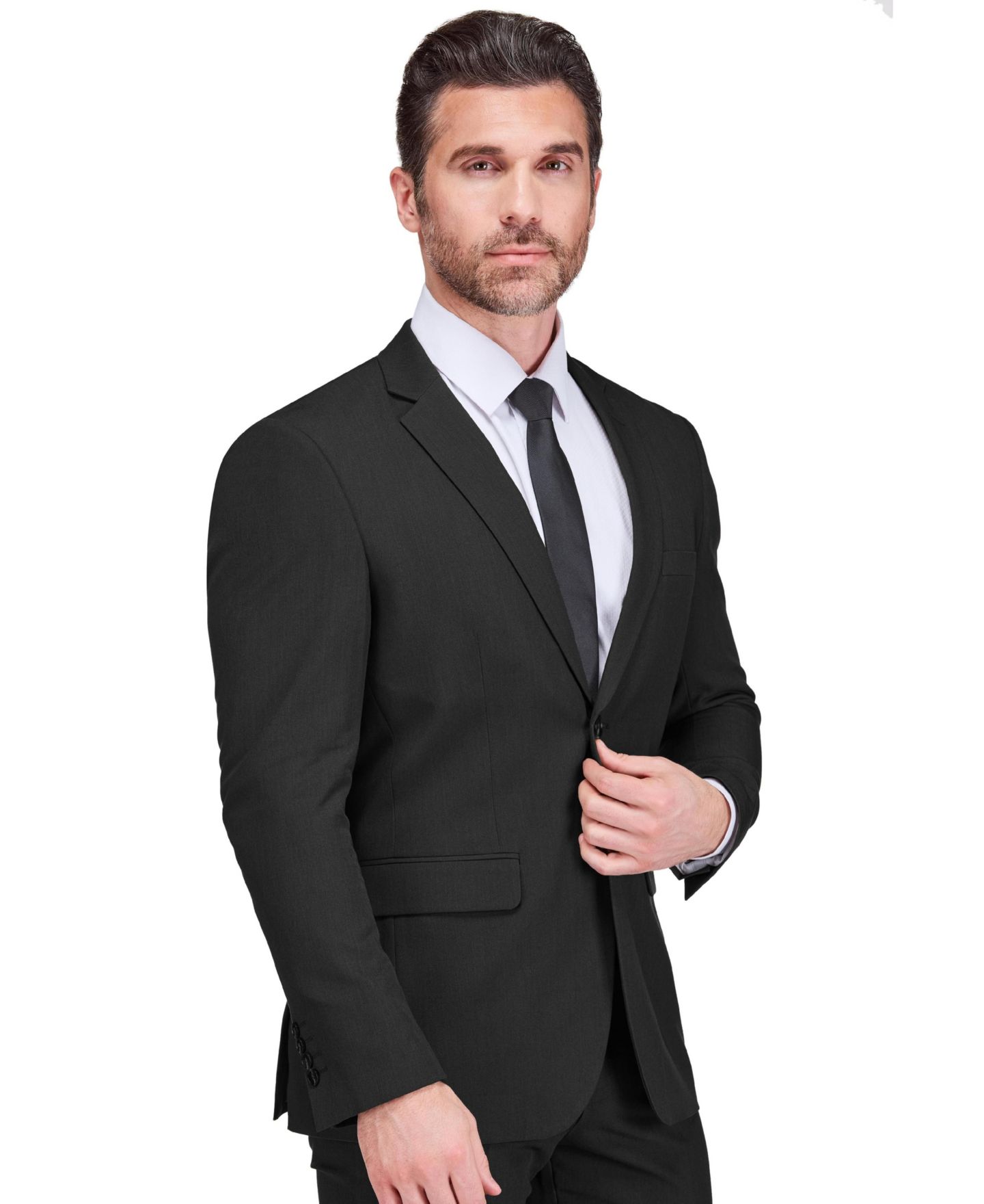 Мужские комплекты Gino Vitale 2 Piece 4 Way Stretch Notch Lapel Slim Fit Suit, цвет: Чёрный — фото 3