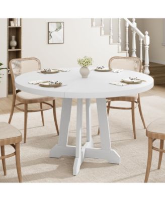 Round Dining Table for 4, 47 Inch Wooden Table with Sturdy Legs, 4-Part Top, Pedestal Kitchen Table for Dining Room, Kitchen, Living Room