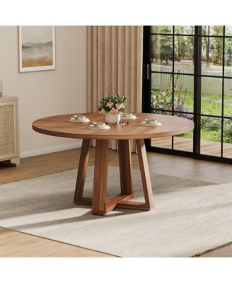 Round Dining Table for 4-6, 47" Circle Dining Room Table with Wooden Cross Pedestal Base, Modern Kitchen Table for Living Room(Table Only