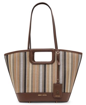 Stripe Cut Out Small Handle Tote Handbag