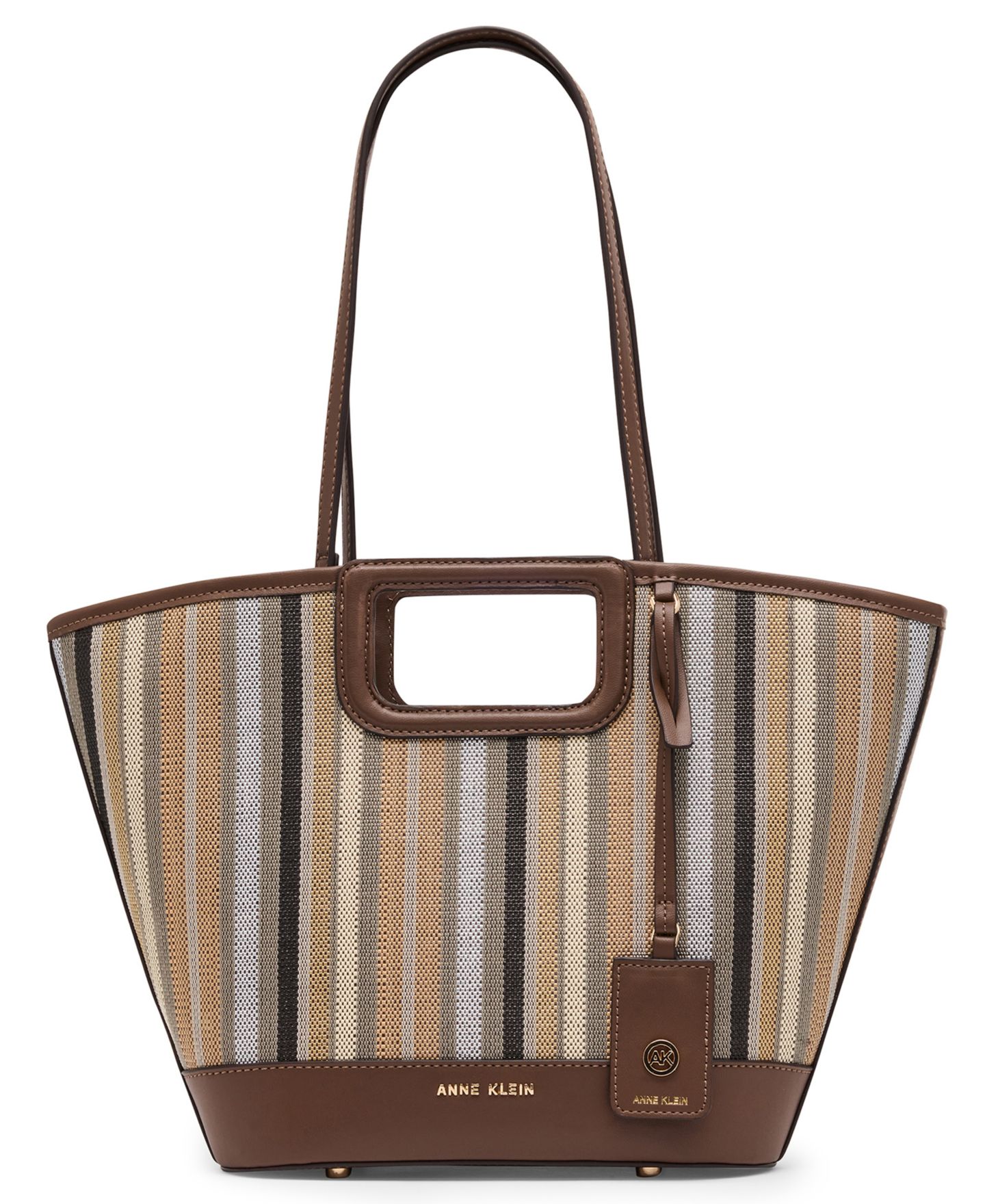 Женская сумка Anne Klein Stripe Cut Out Small Handle Tote Handbag, цвет: Коричневый — фото 1