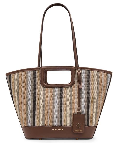 Женская сумка Anne Klein Stripe Cut Out Small Handle Tote Handbag, цвет: Коричневый