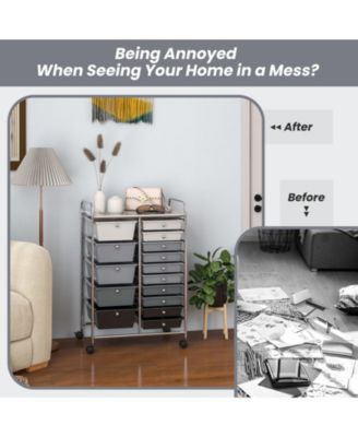 15-Drawer Rolling Utility Cart with Chrome Frame and Mixed Drawer Sizes