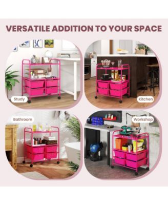 4-Drawer Rolling Storage Cart with 2-Tier Open Shelves