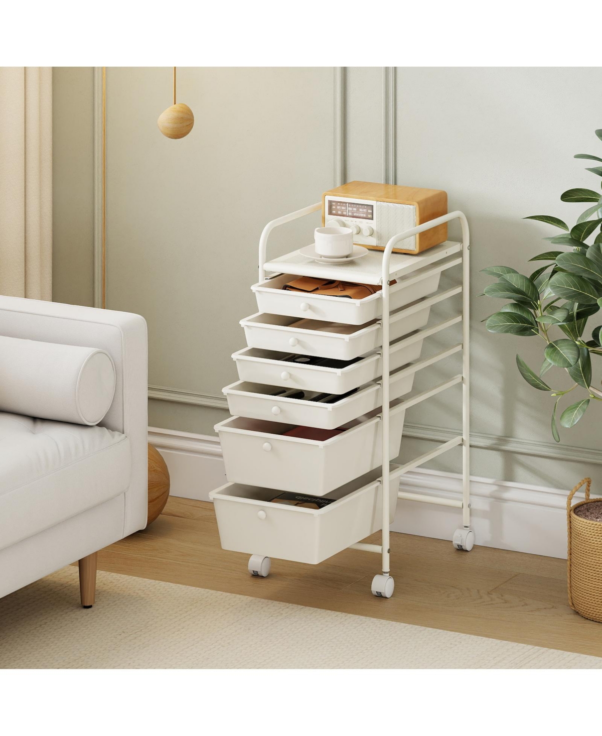 Sugift Six Drawer Rolling Storage Cart Organizer for Home and Office