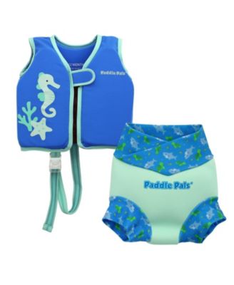 Paddle Pals Baby Swim Vest and Diaper Set, 2 Pack Infant Float Vest, Reusable Swim Diaper for Swim Lessons Pool Use, Boy - Blue - Blue