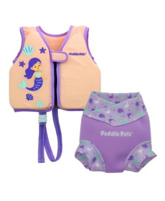 Paddle Pals Toddler Swim Vest and Diaper Set Reusable Swim Diaper, 2 Pack Float Vest for Swim Lessons Pool Use - Purple