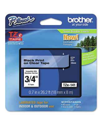 TZE141 TZe 0.7 in. x 26.2 ft. Standard Adhesive Laminated Labeling Tape - Black on Clear