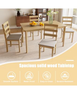 5-Piece Solid Wood Dining Set with Rectangular Table and 4 Back Chairs