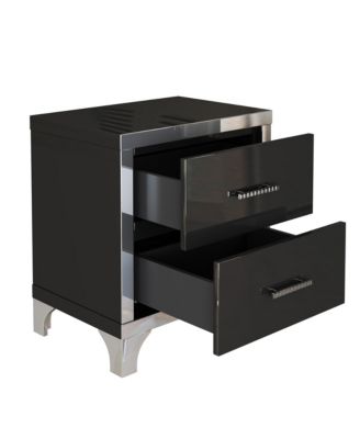 High Gloss Mirrored Nightstand with 2 Drawers and Metal Handle
