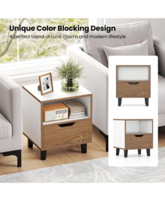 Nightstand with Drawer and Open Storage Shelf for Bedroom