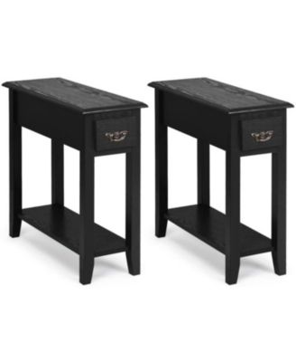 2 Pieces 2 Tier Sofa Side End Table with Drawer and Open Shelf