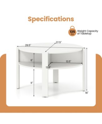 29.5" Round Coffee Table with Storage Shelves for Small Space