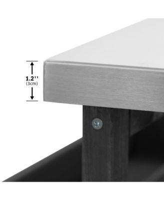 Outdoor Kitchen Island and Rolling Bar Cart, Farmhouse Solid Wood Grill Table with Stainless Steel Top, Spice Rack and Towel Rack