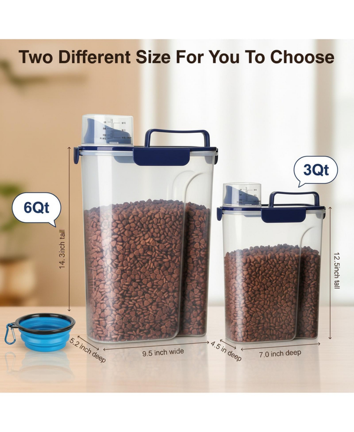 Aronkl Airtight Pet Food Storage Container with Pour Spout Measuring Cup 4 Seal Buckles Bpa Free Durable Plastic