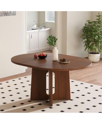 Solid Wood Extendable Round Dining Table with Leaf