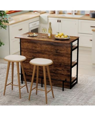 47 in 4-Tier Mini Bar Kitchen Island with Footrest and Wine Rack, 5-Bottle and 8-Glass Storage