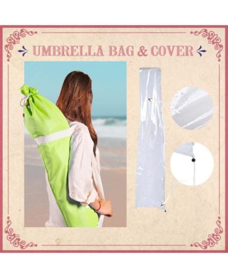 6Ft Vintage Floral Fringe Umbrella w/ Deck Holder Carry Bag Adjustable for Outdoor Balcony Deck Food Ice Cream Cart Mobile Stall